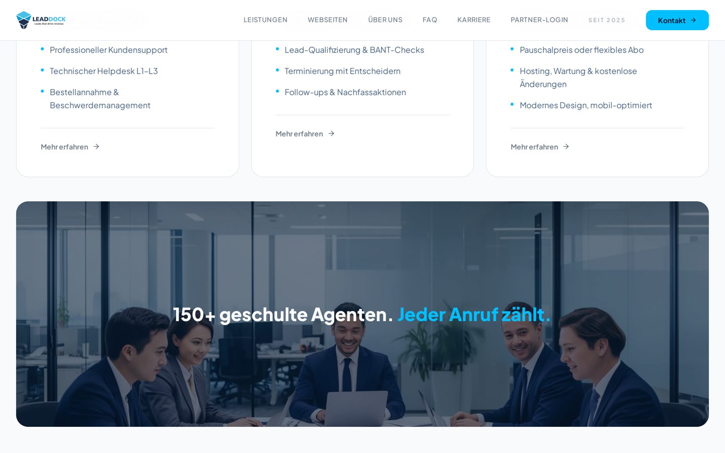 Leistungen 01–03 mit Inbound, Outbound und Webseiten