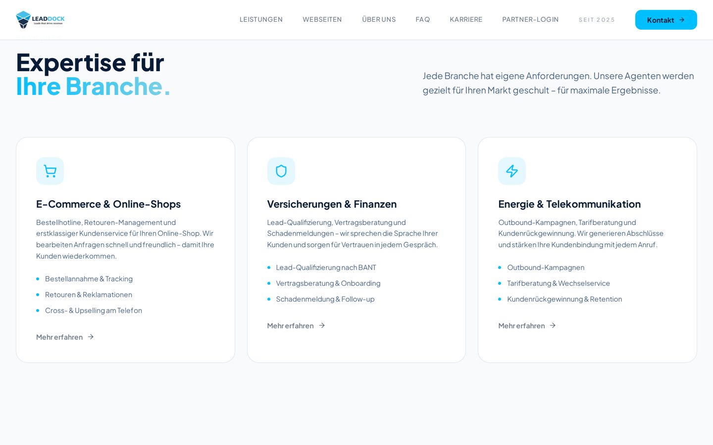 Branchen – E-Commerce, Versicherungen, Energie